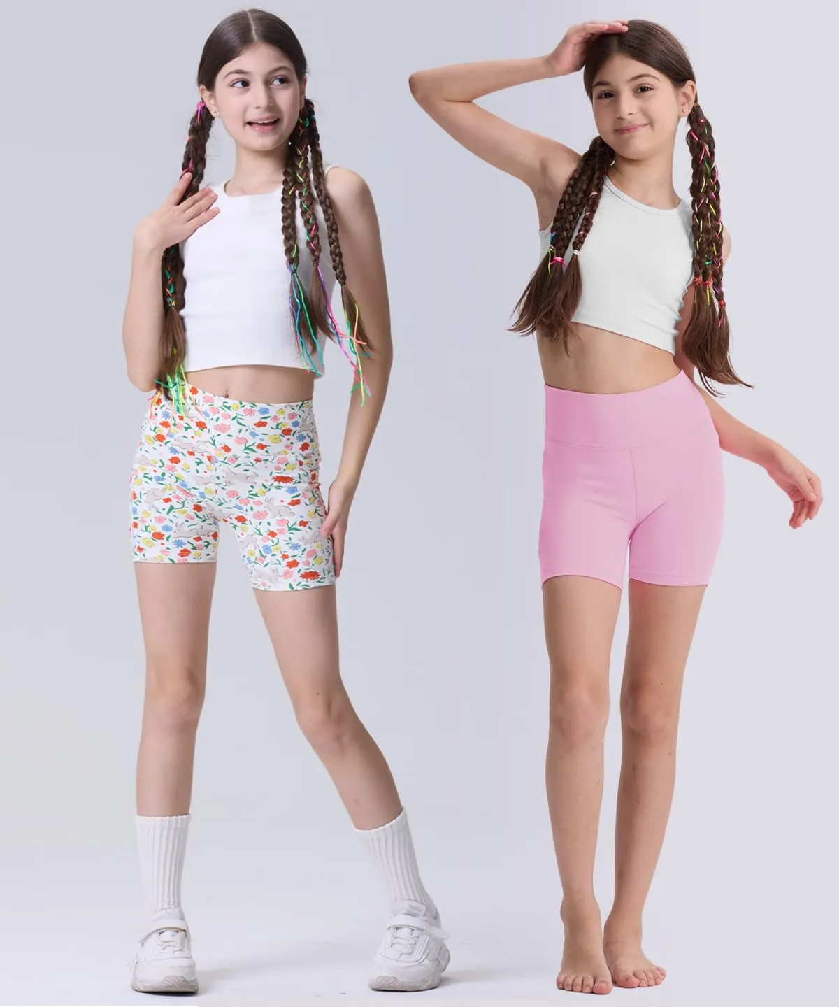 3 Pack Girls 4'' High Waisted Black Biker Shorts, Athletic Running Yoga Shorts for Kids Teen