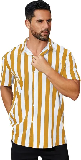 ABAFIP Men's Casual Striped Button Down Short Sleeve Shirt Summer Beach Hawaiian Button up Dress Shirts