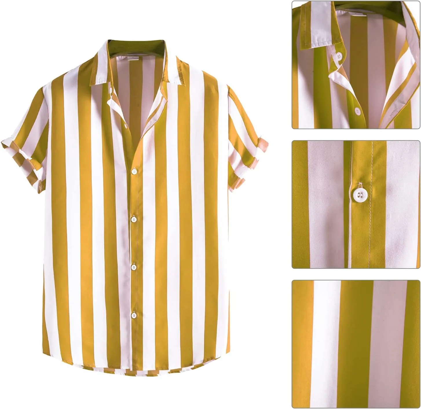 ABAFIP Men's Casual Striped Button Down Short Sleeve Shirt Summer Beach Hawaiian Button up Dress Shirts