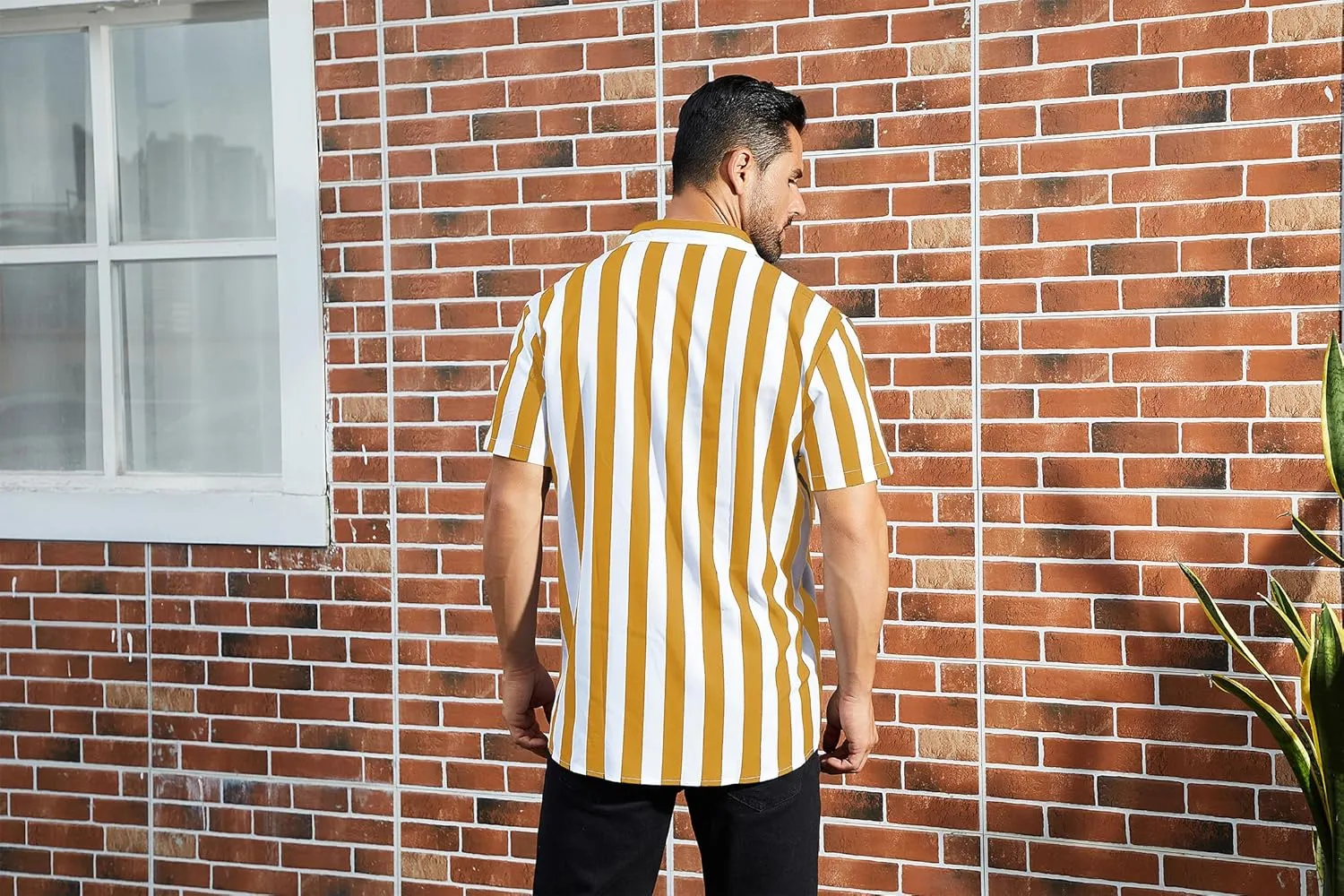 ABAFIP Men's Casual Striped Button Down Short Sleeve Shirt Summer Beach Hawaiian Button up Dress Shirts
