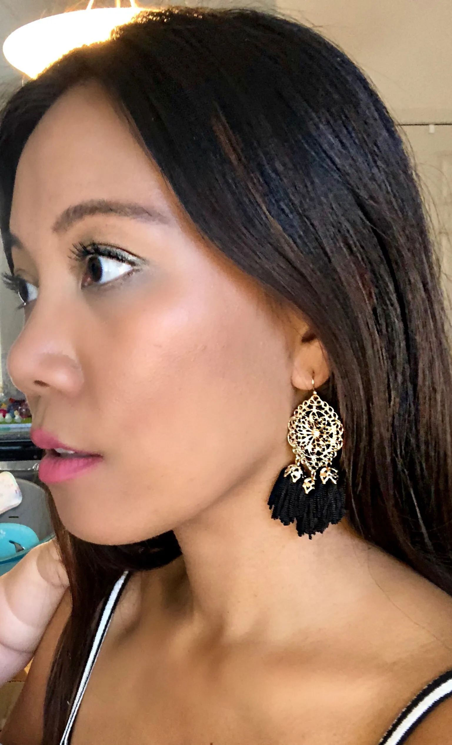 Adora Black Ornate Tassel Earrings