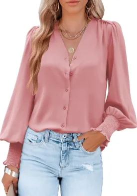 Aifer Womens Blouse Lantern Long Sleeve Dressy Casual Tops V Neck Button Down Shirts Blouses 2025