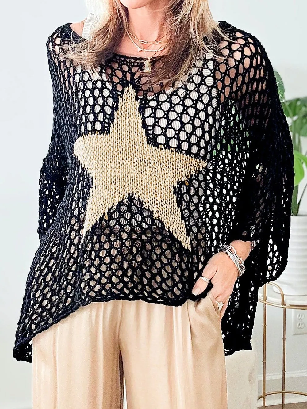 Alluring Crochet Knit Top with Star