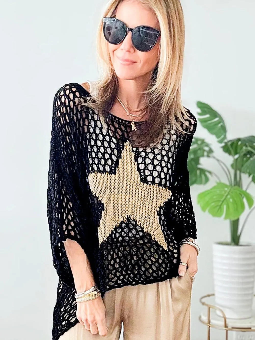Alluring Crochet Knit Top with Star