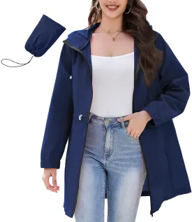 American Trends Rain Jacket Women Waterproof Packable Raincoats for Women Long Rain Coats Windbreaker
