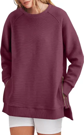 ANRABESS Women's Oversized Sweatshirts Crewneck Long Sleeve Tunic Pullover Shirts Side Zipper Hoodies 2025 Fall Clothes