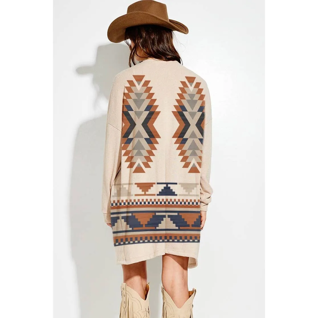 Aztec Print Loose Fit Long Sleeve Knit Cardigan