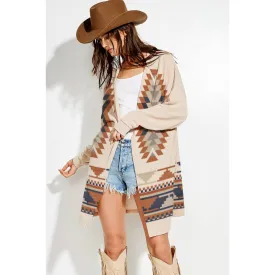 Aztec Print Loose Fit Long Sleeve Knit Cardigan