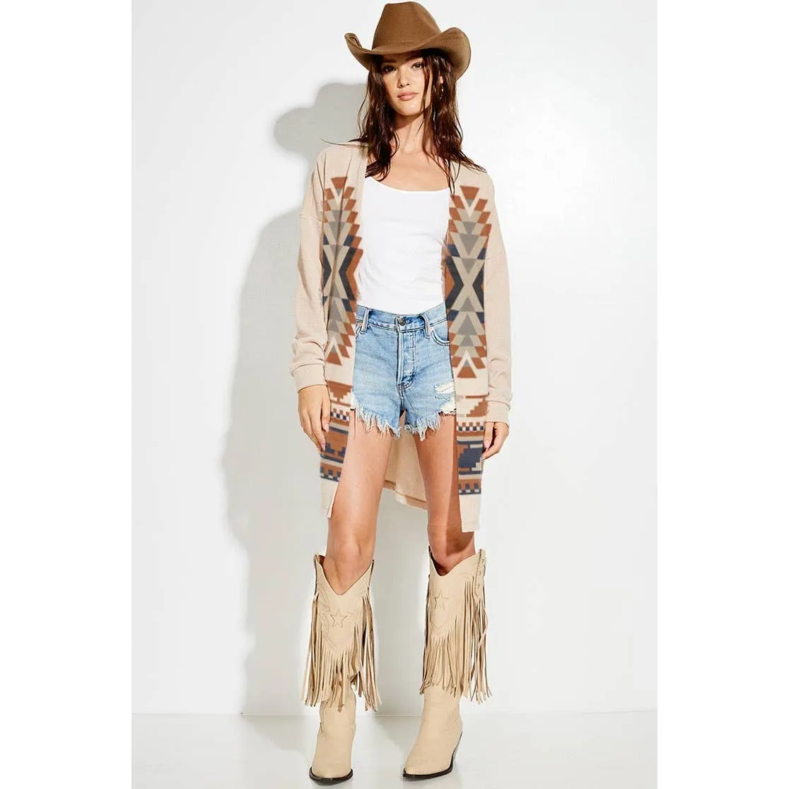 Aztec Print Loose Fit Long Sleeve Knit Cardigan