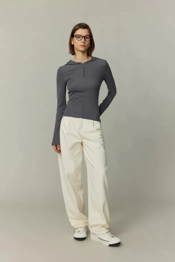 Basic Fitted Hoodie Top in Tencel-Wool Knit