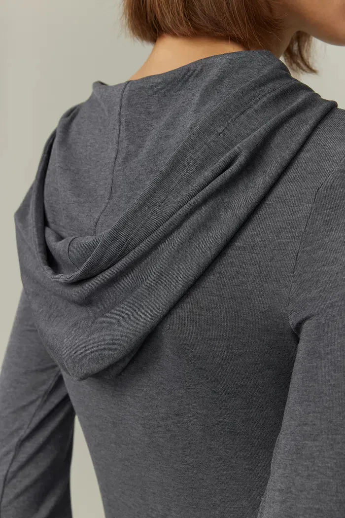 Basic Fitted Hoodie Top in Tencel-Wool Knit