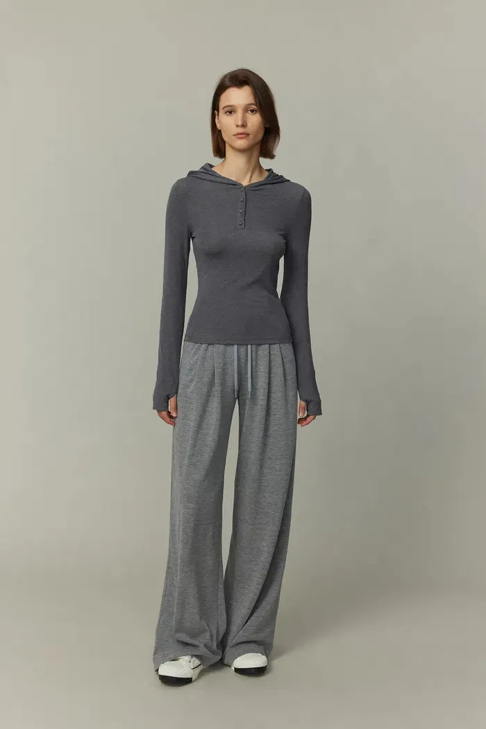 Basic Fitted Hoodie Top in Tencel-Wool Knit