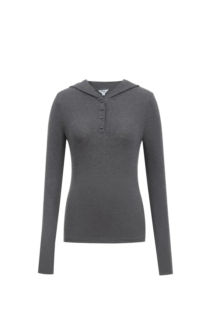 Basic Fitted Hoodie Top in Tencel-Wool Knit