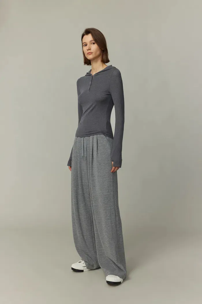 Basic Fitted Hoodie Top in Tencel-Wool Knit