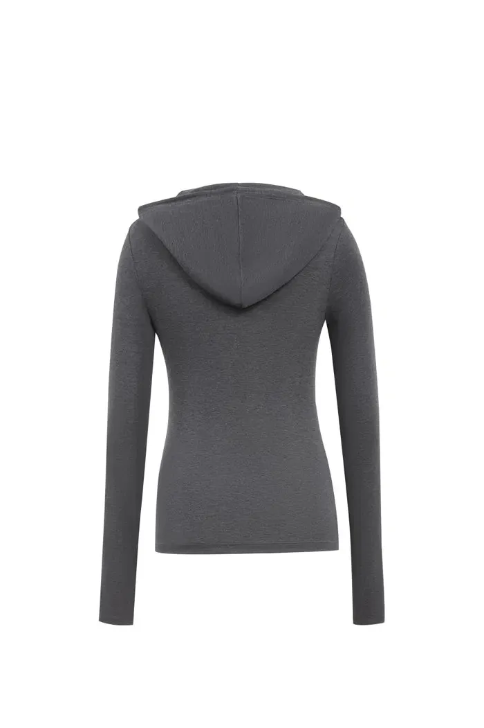 Basic Fitted Hoodie Top in Tencel-Wool Knit