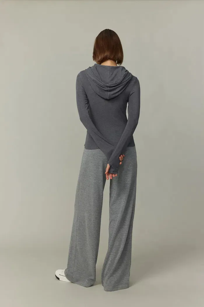 Basic Fitted Hoodie Top in Tencel-Wool Knit