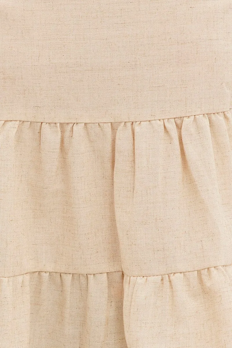 Beige Tiered Top Sleeveless Scoop Neck Linen Blend