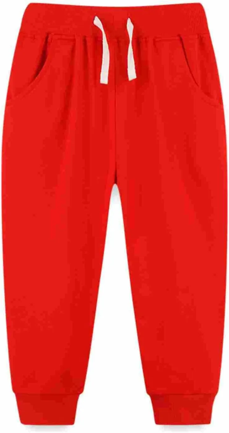 Boys Jogger Pull on Sweatpants Solid Elastic Waist Athletic Running Sport Long Pants Toddler Straight Casual Trousers