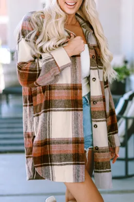 Brown, Cream and Gray Plaid Shirt Jacket