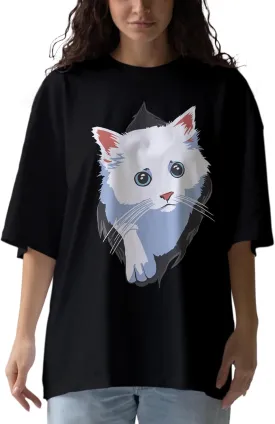 Cat Lover Anime Oversized T-Shirts for Women, 100% Cotton T-Shirts, Perfect for Casual Wear & Gifting | WB.6.44