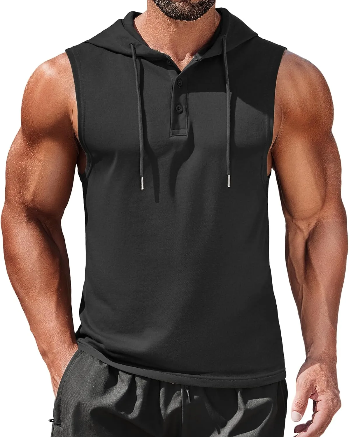 COOFANDY Men's Workout Hooded Tank Tops Sleeveless Gym Hoodies Cotton Muscle Cut Off Shirt Bodybuilding Henley Shirts