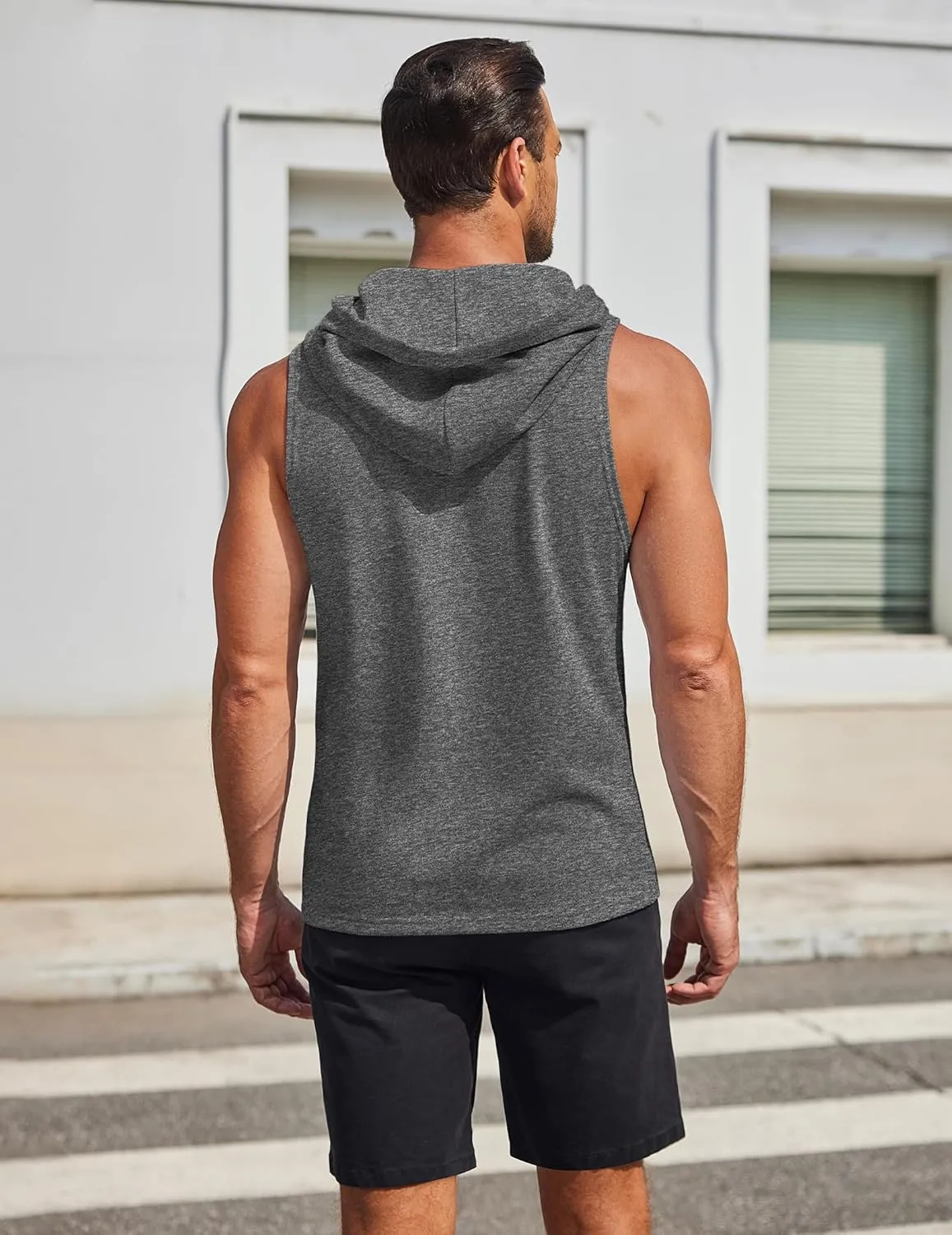 COOFANDY Men's Workout Hooded Tank Tops Sleeveless Gym Hoodies Cotton Muscle Cut Off Shirt Bodybuilding Henley Shirts