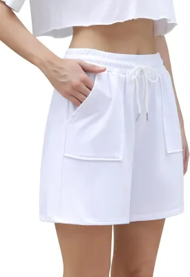 Cowasto Womens Cotton Sweat Shorts Casual Summer Loose Athletic Short Drawstring Waist Lounge Running Shorts with Pockets