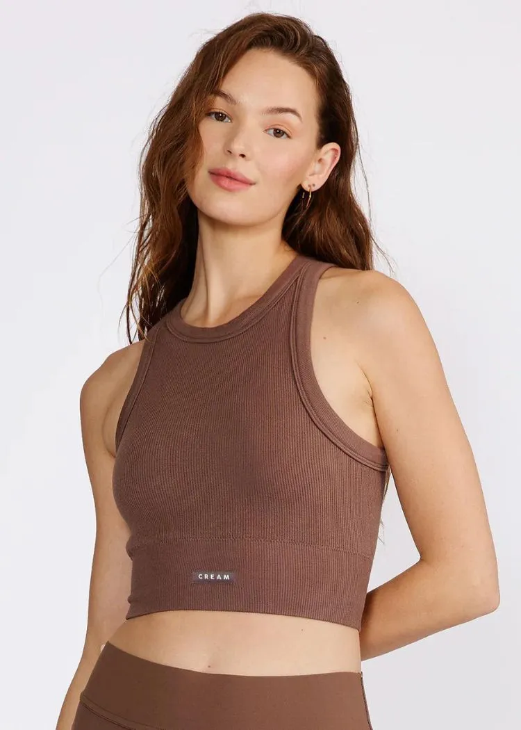 Cream Yoga Rumi Bra Tank- Mocha