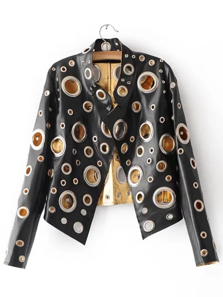 Cut Out Short Faux Leather Jacket