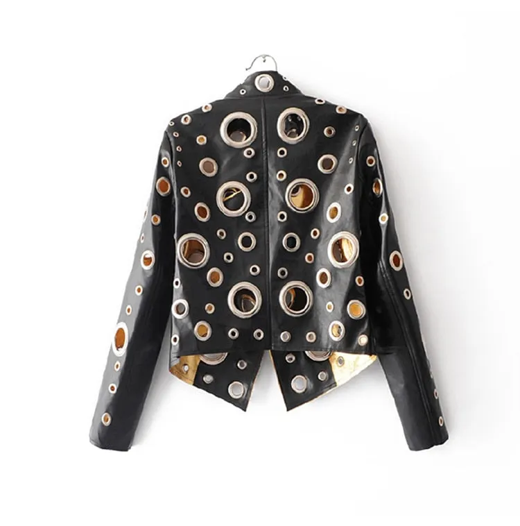 Cut Out Short Faux Leather Jacket