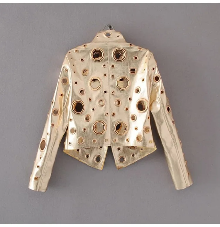 Cut Out Short Faux Leather Jacket