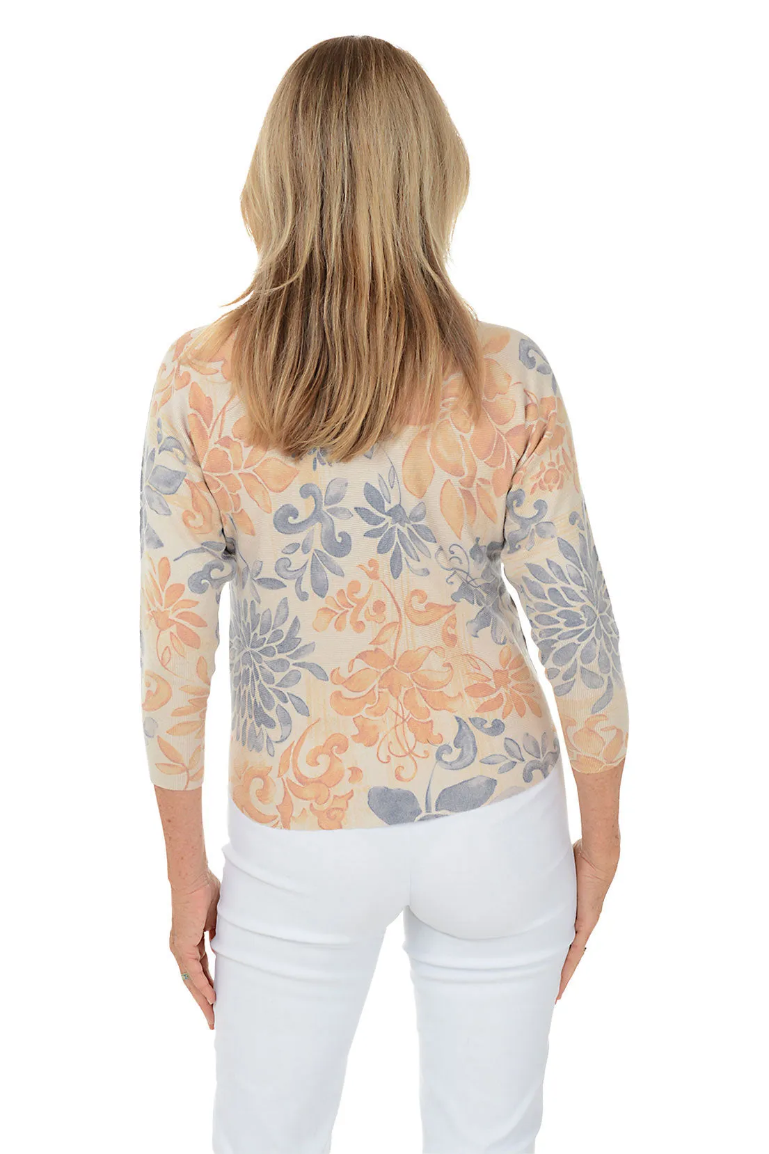 Damask Flower 3/4 Dolman Sleeve Sweater