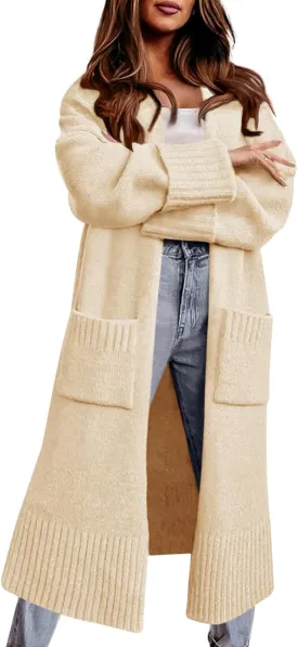 Danedvi Long Cardigan Sweaters for Women 2025 Fall Open Front Knit Oversized Cardigans Duster Coat with Pockets