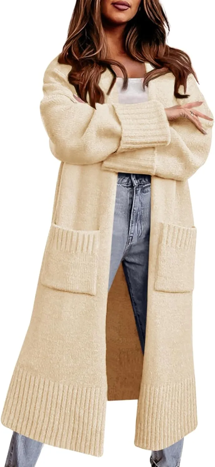 Danedvi Long Cardigan Sweaters for Women 2025 Fall Open Front Knit Oversized Cardigans Duster Coat with Pockets