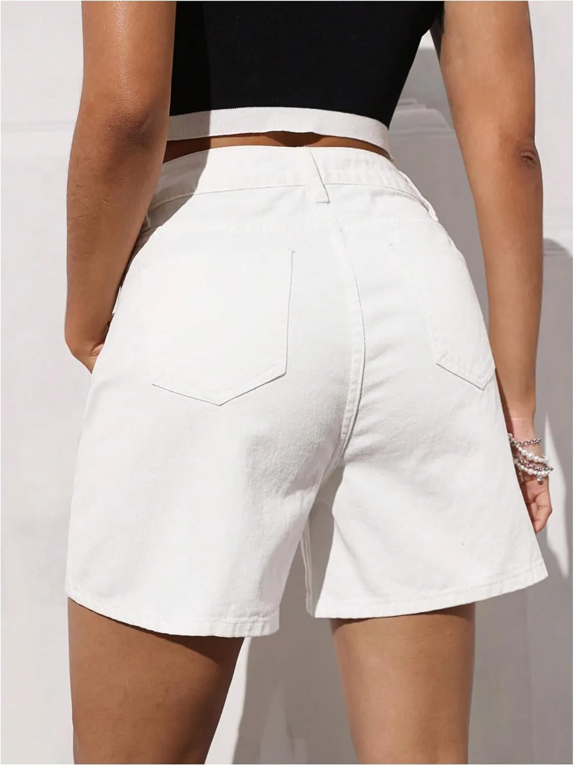 Floerns Women's High Waist Denim Shorts Summer Straight Leg Jean Shorts with Pocket