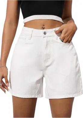 Floerns Women's High Waist Denim Shorts Summer Straight Leg Jean Shorts with Pocket