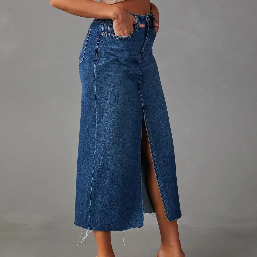 Front Split Denim Skirt