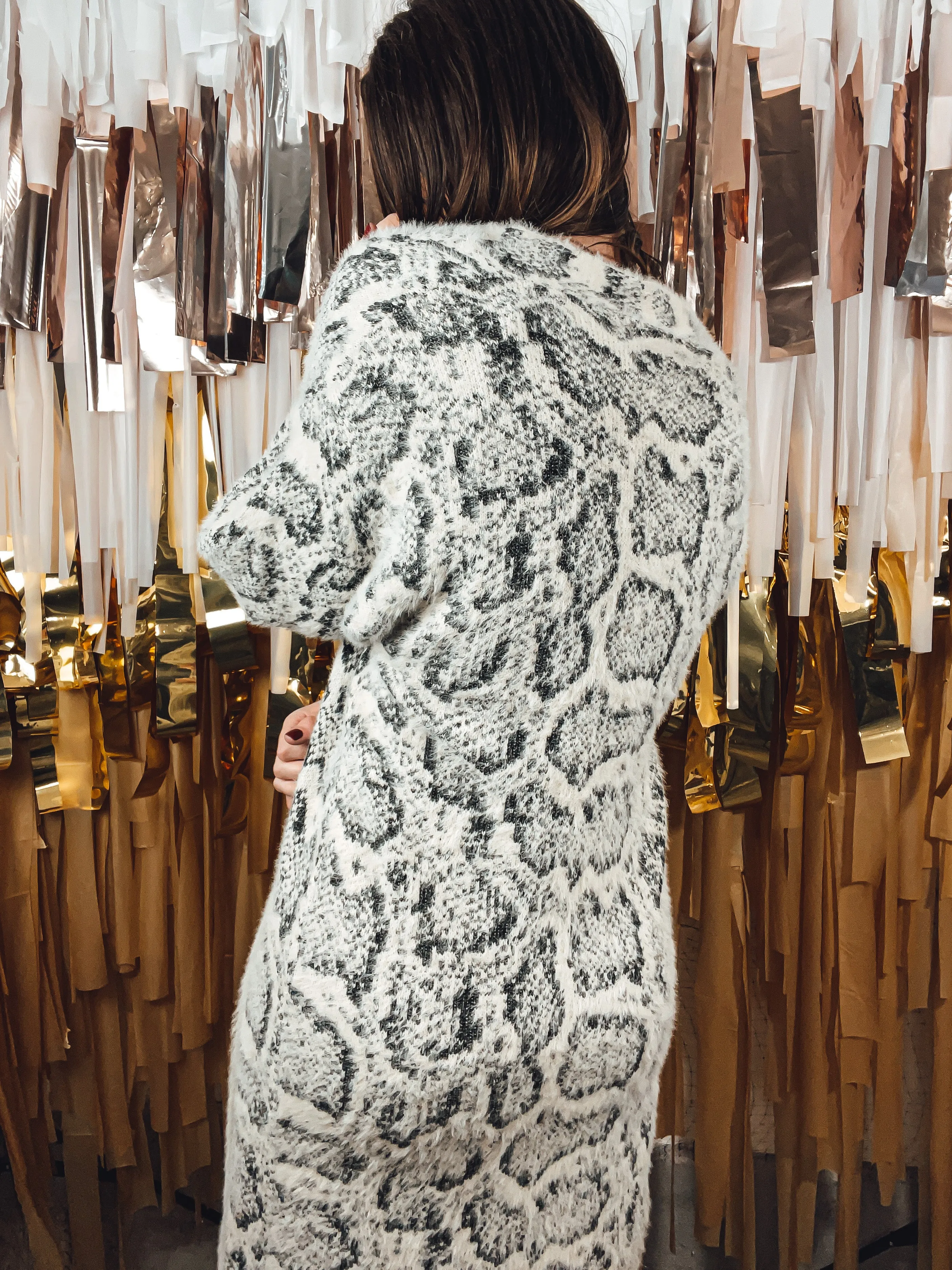 Fuzzy Long Snake Print Cardigan