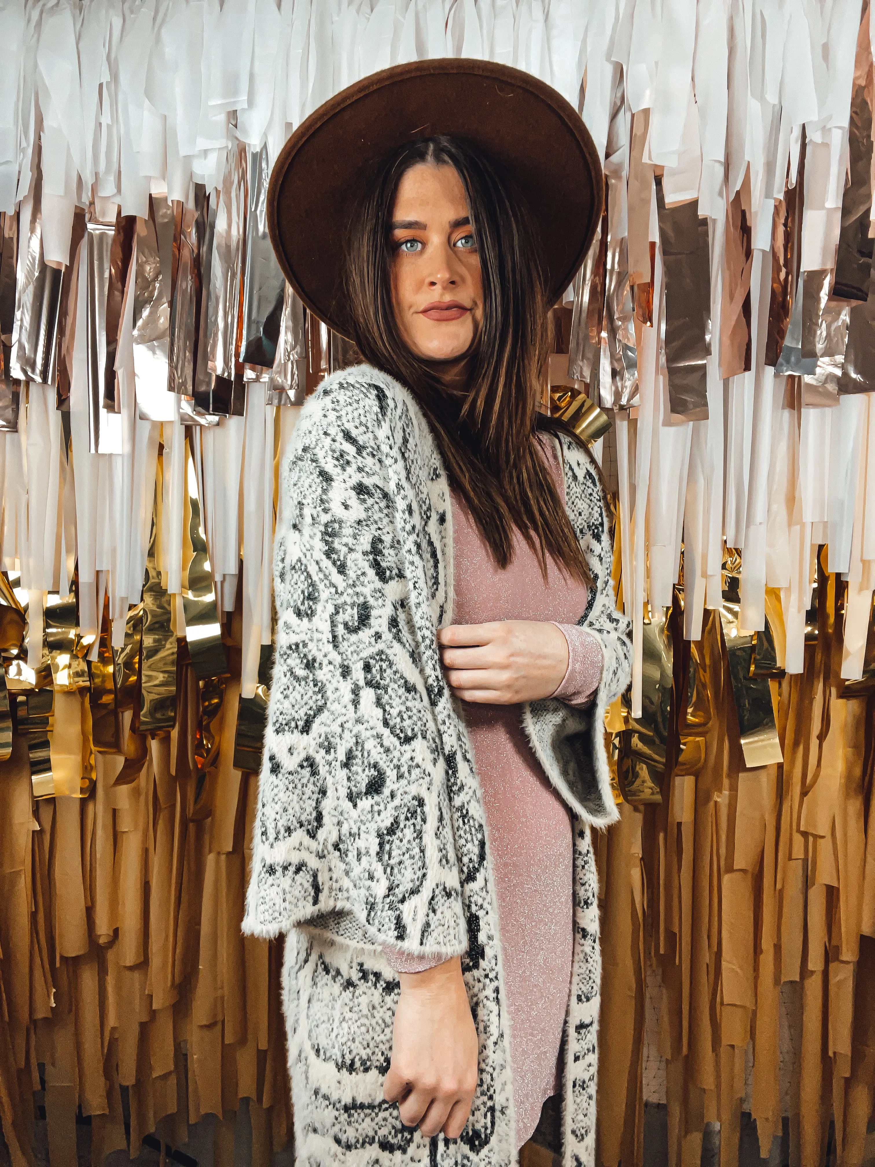 Fuzzy Long Snake Print Cardigan