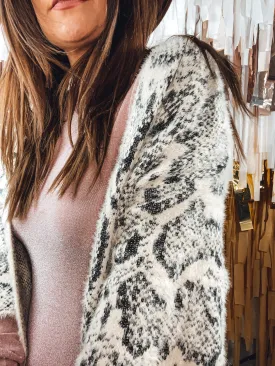 Fuzzy Long Snake Print Cardigan