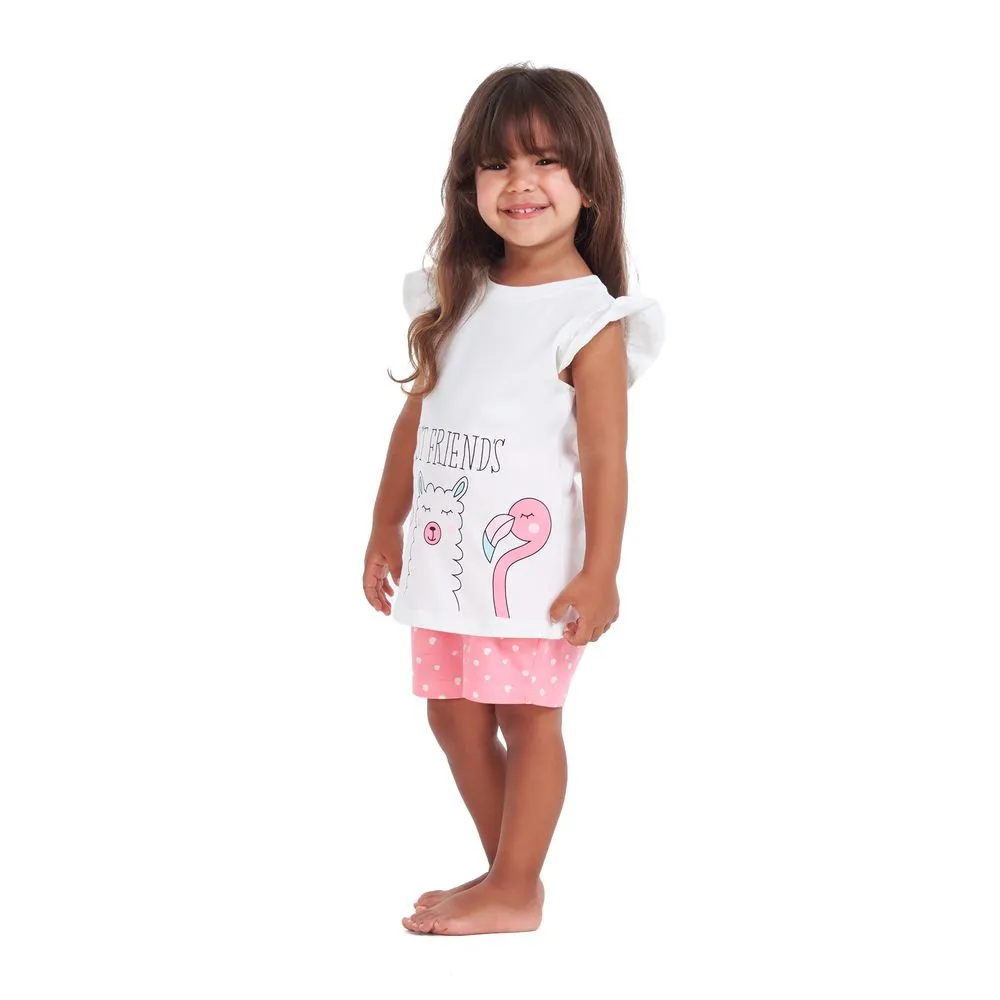 Girls summer pajama set Best friend t-shirt   Pink dotted shorts