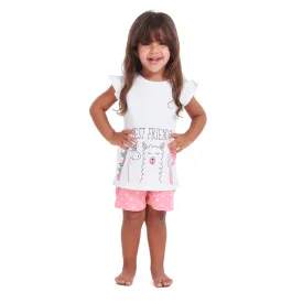 Girls summer pajama set Best friend t-shirt   Pink dotted shorts
