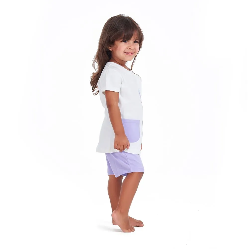 Girls summer pajama set Elephant t-shirt   Purple shorts
