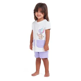 Girls summer pajama set Elephant t-shirt   Purple shorts