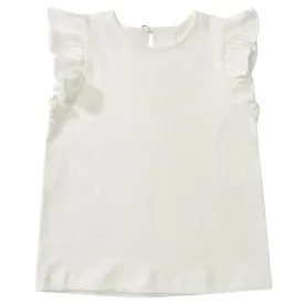 Girls Tops | Eddie Frill Top- White | Dotty Dungarees