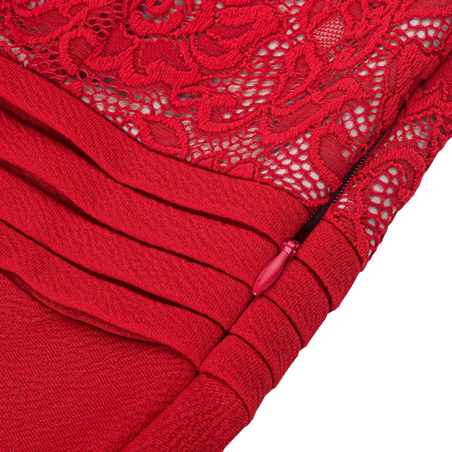 HOMEYEE Women's Chic V-Neck Lace Patchwork Flare Party Dress A062