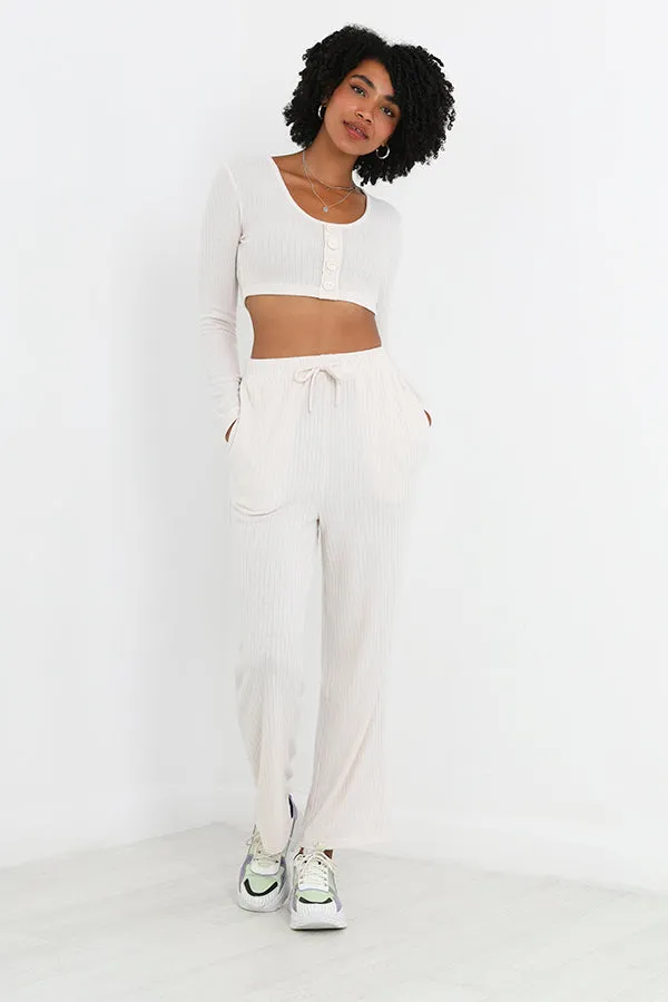 IVORY RIBBED TWO PIECE LOUNGEWEAR SET