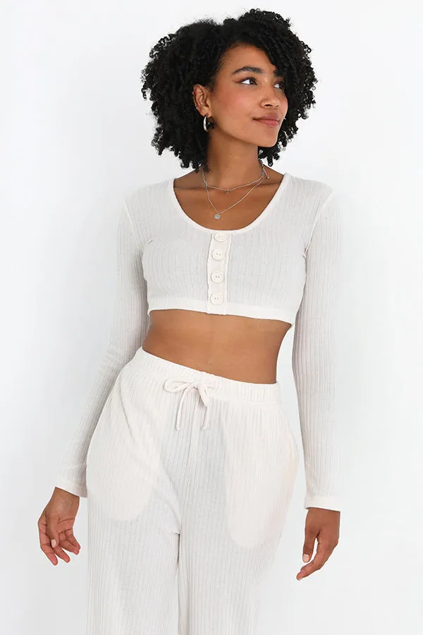 IVORY RIBBED TWO PIECE LOUNGEWEAR SET