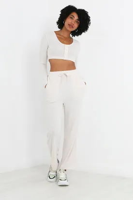 IVORY RIBBED TWO PIECE LOUNGEWEAR SET