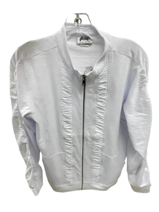 Jacket-Ruched Zipper Front- White-Women's-8000